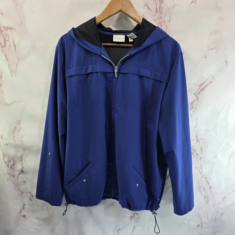 Chicos Jacket Womens XL 3 Blue Lightweight Hooded Zip Zenergy Active